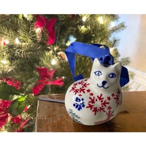 Polish Pottery Christmas Tree Cat Ornament Handmade Boleslawiec Manufaktura